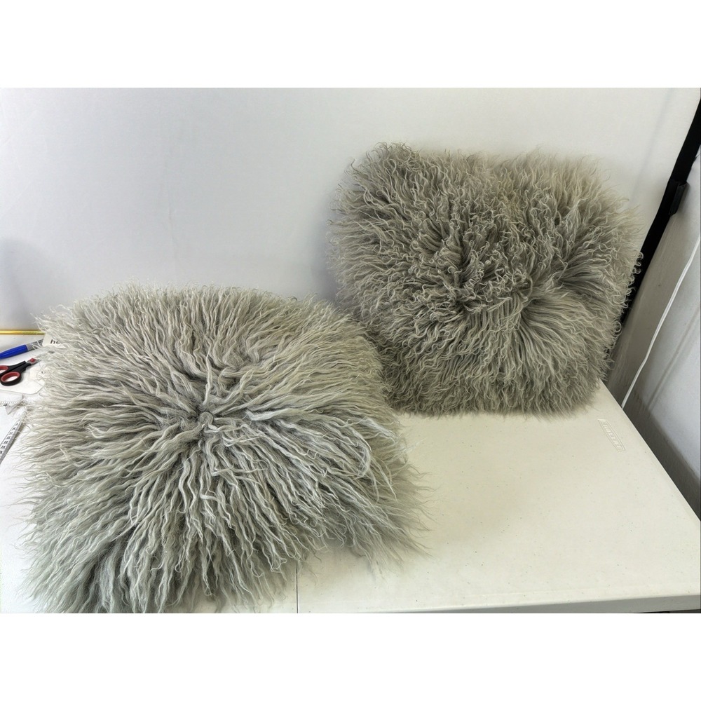 West Elm Mongolian Lamb Pillows 16 X 16 gray Set Of Two inserts included